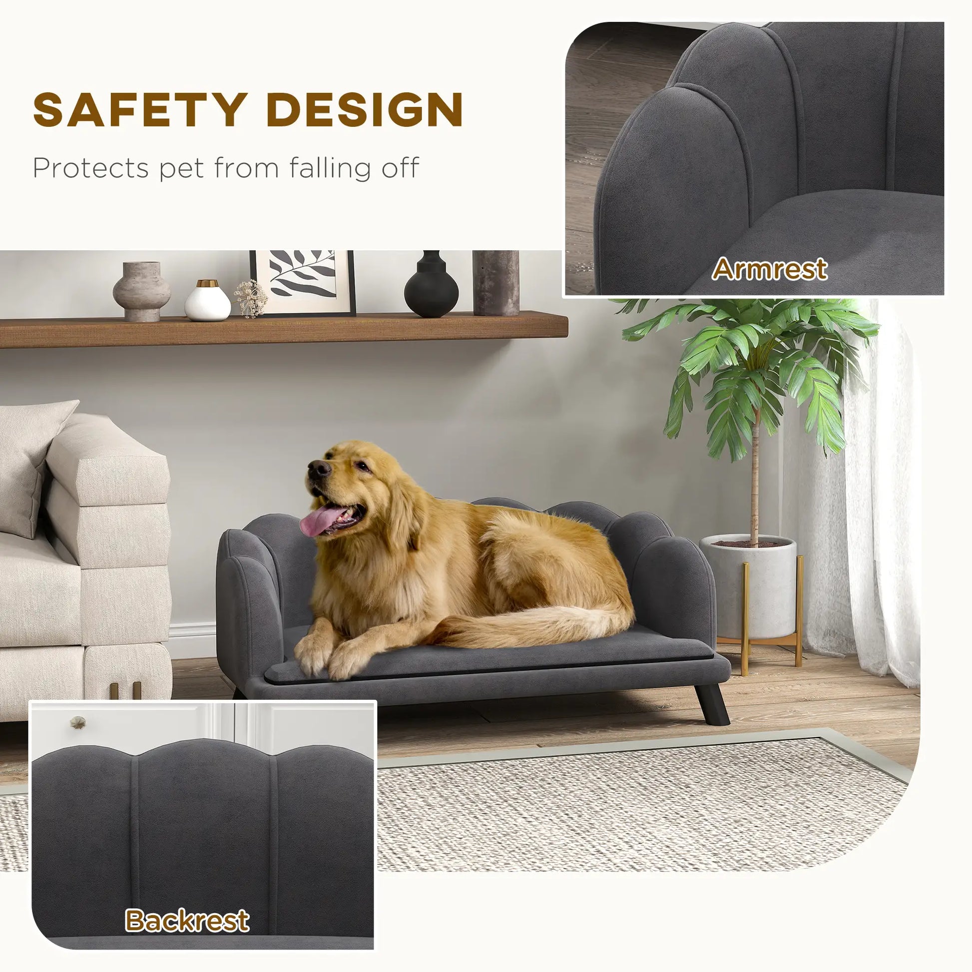 Dog Sofa, Removable Cushion, Wood Legs, Medium Large, Dark Grey Dog Sofas at Gallery Canada