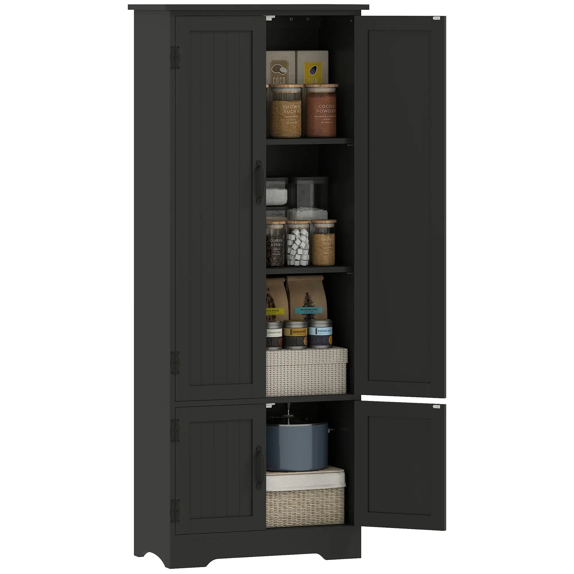 60 Inch 4-Door Storage Cabinet, Adjustable Shelves, Black Kitchen Pantry Cabinets at Gallery Canada