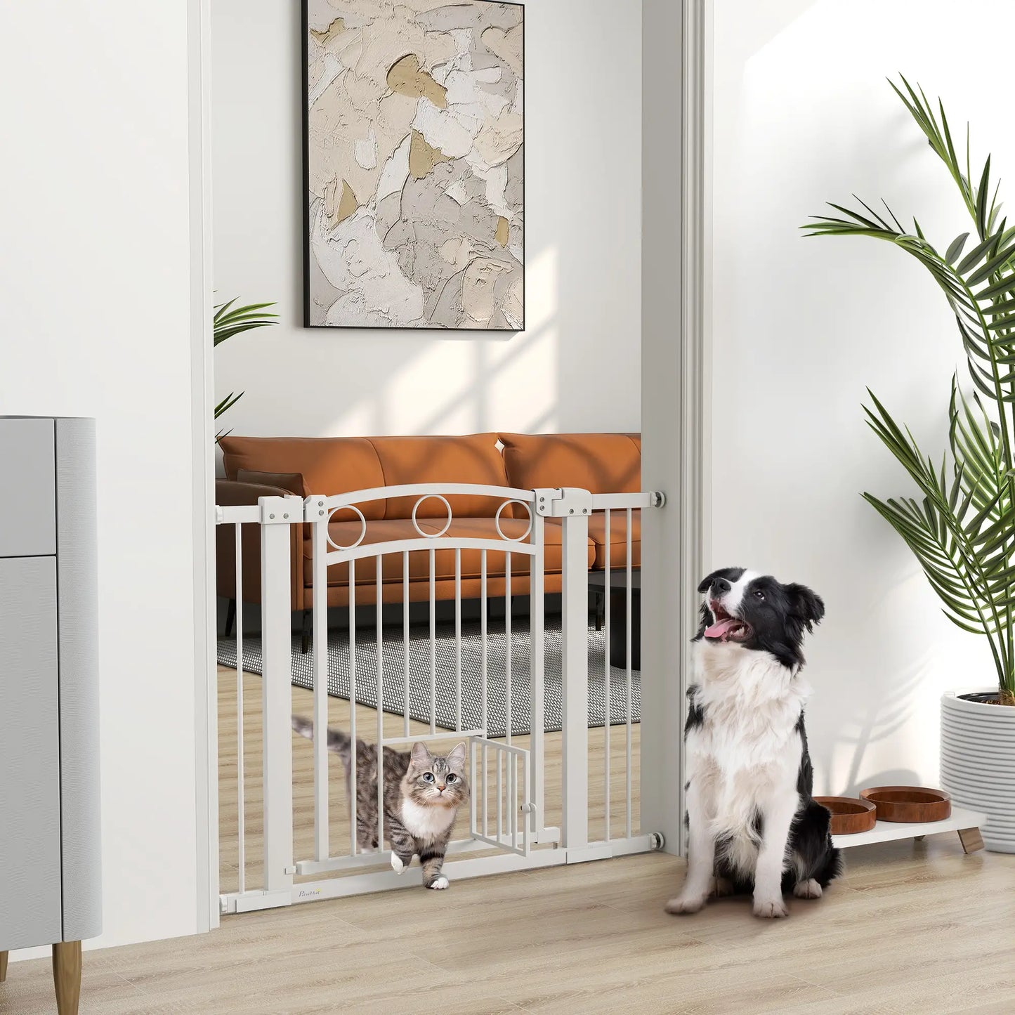 30" Extra Tall Dog Gate With Cat Door, 2 Extension Kits, 30"-41" Width Houses, Kennels & Pens at Gallery Canada