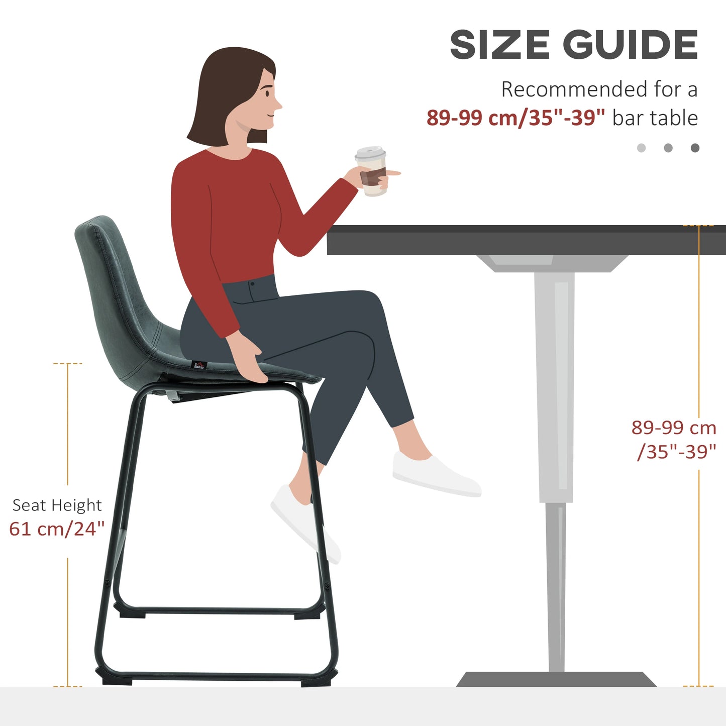 Vintage PU Leather Bar Stools Set of 2, Kitchen Stool with Footrest, Green Bar Stools at Gallery Canada