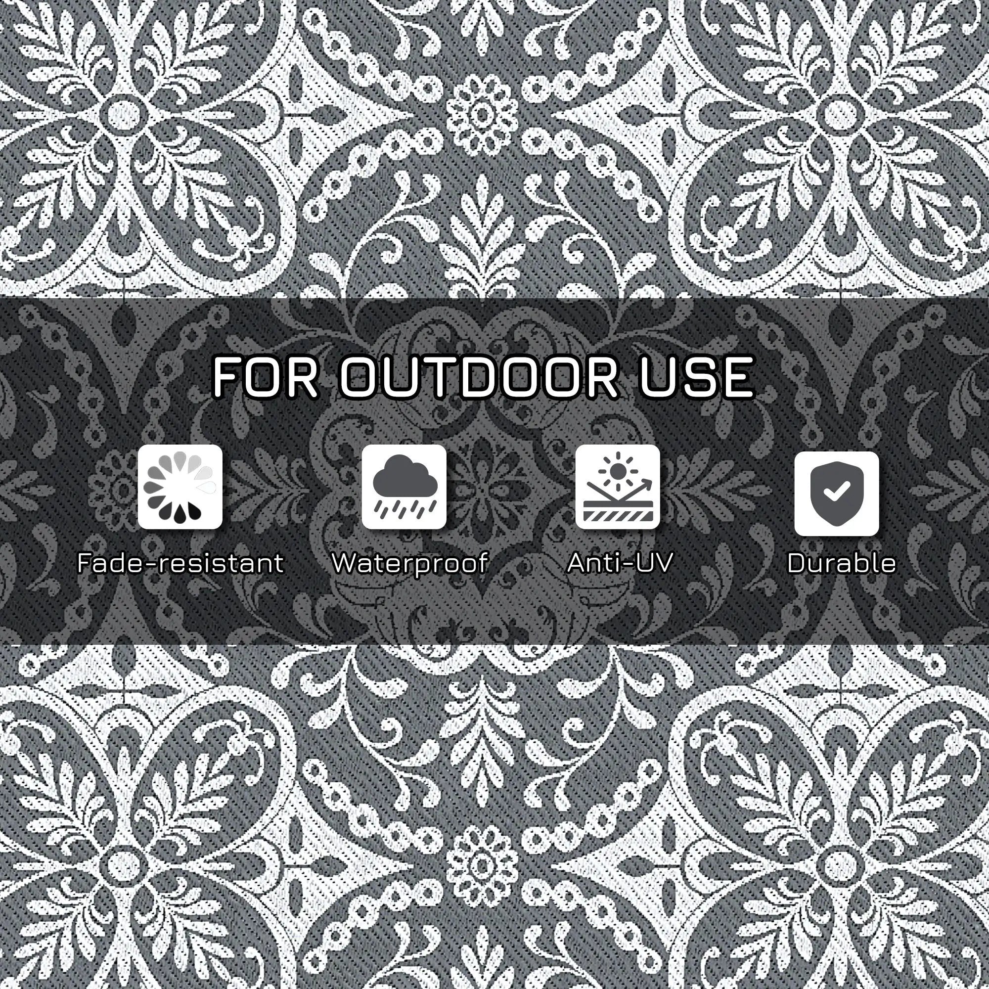 Portable Outdoor Rug, 9' x 12', Waterproof, White Flower, Gray Outdoor Reversible Rugs at Gallery Canada