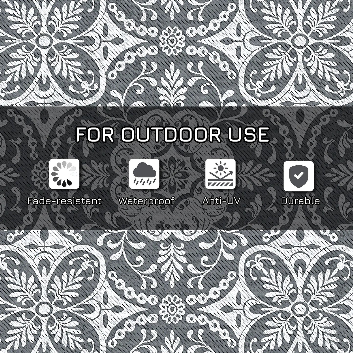 Portable Outdoor Rug, 9' x 12', Waterproof, White Flower, Gray Outdoor Reversible Rugs at Gallery Canada