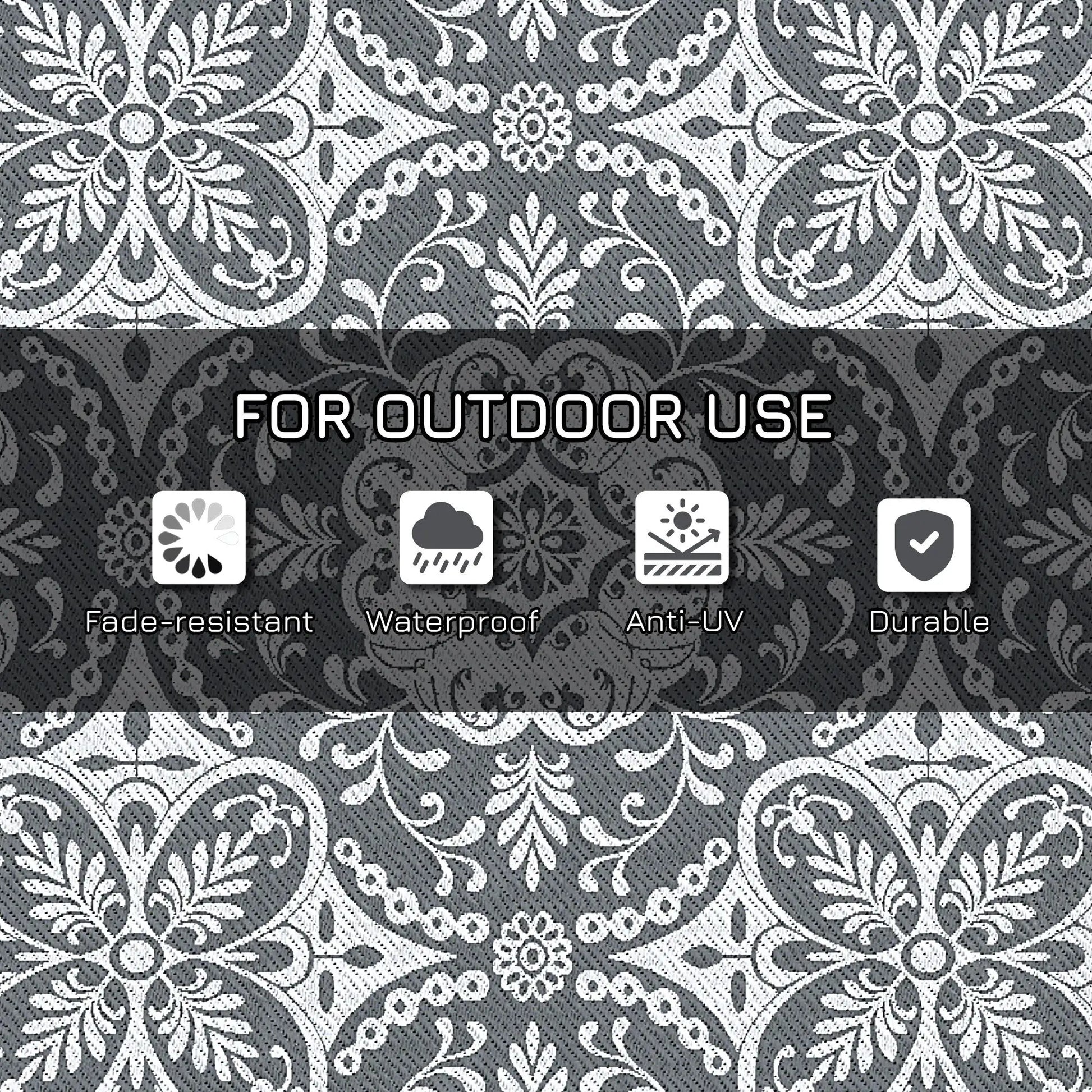 Portable Outdoor Rug, 9' x 12', Waterproof, White Flower, Gray Outdoor Reversible Rugs at Gallery Canada