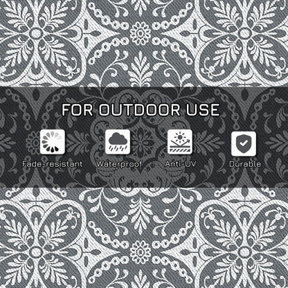 Portable Outdoor Rug, 9' x 12', Waterproof, White Flower, Gray Outdoor Reversible Rugs at Gallery Canada