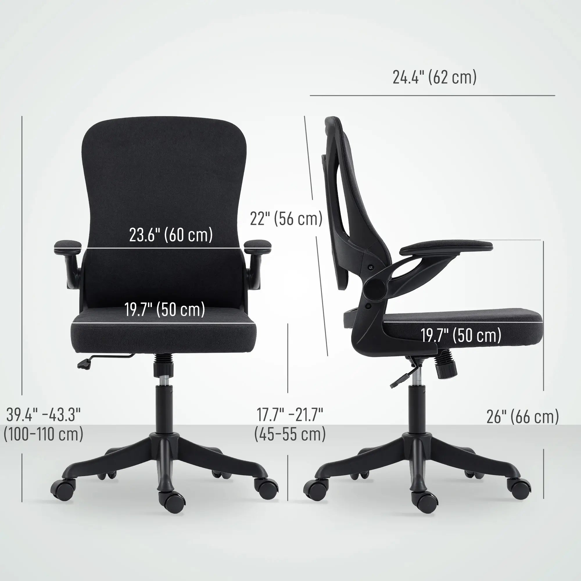 Ergonomic Office Chair, Adjustable Lumbar Support, Flip Up Armrests, Black Task Chairs at Gallery Canada