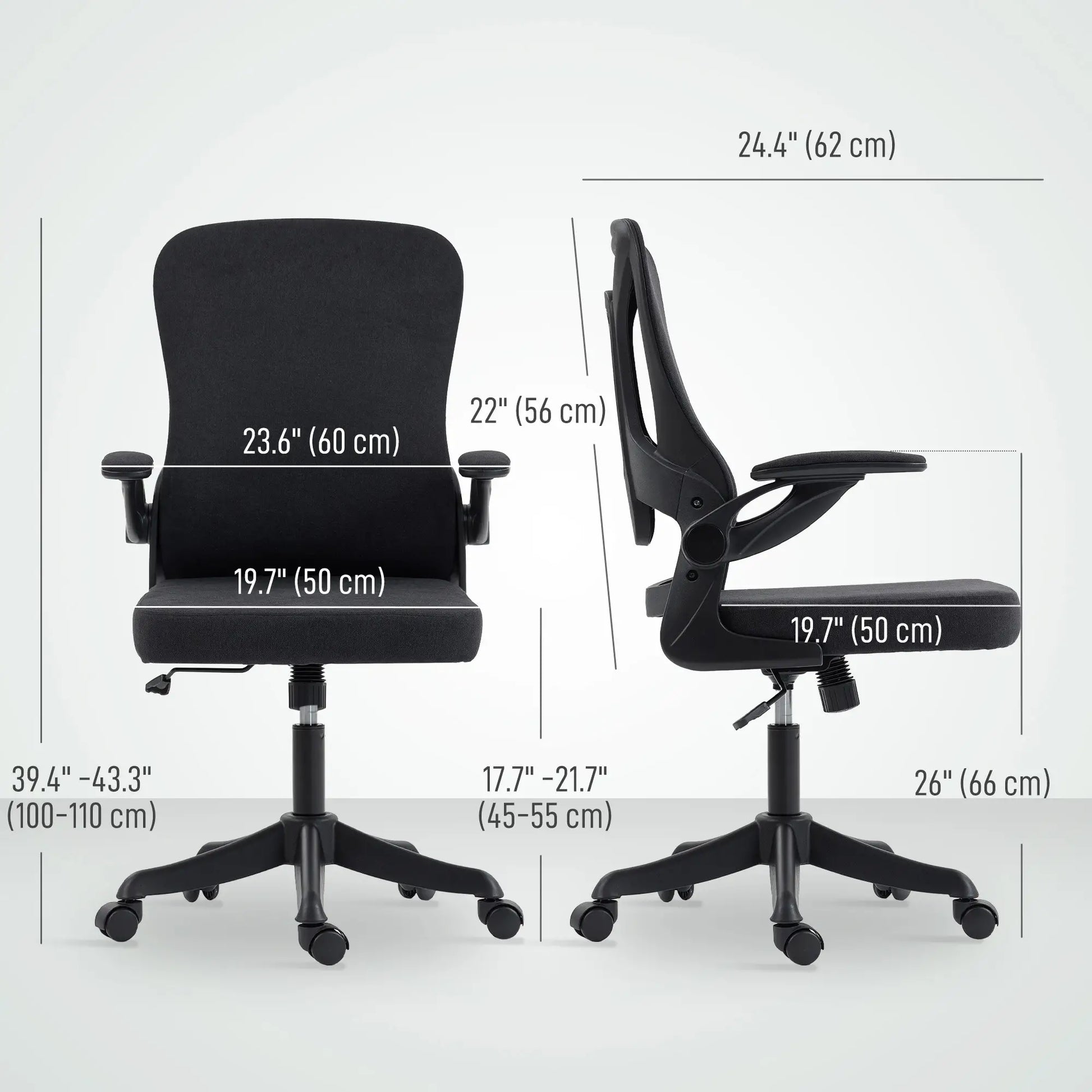 Ergonomic Office Chair, Adjustable Lumbar Support, Flip Up Armrests, Black Task Chairs at Gallery Canada