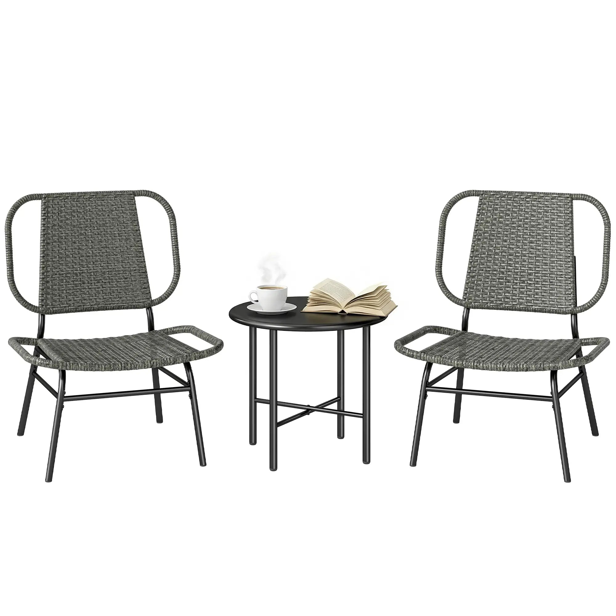 3 Piece Wicker Patio Set, Steel Table, Rattan Outdoor Furniture, Grey Bistro Sets at Gallery Canada
