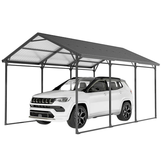 10 x 15ft Metal Carport, Heavy-Duty Canopy With Reinforced Steel Frame Car Shelters Dark Grey at Gallery Canada