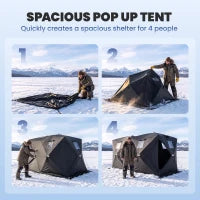 4 Person Pop-Up Ice Fishing Tent, Portable Shelter, Black