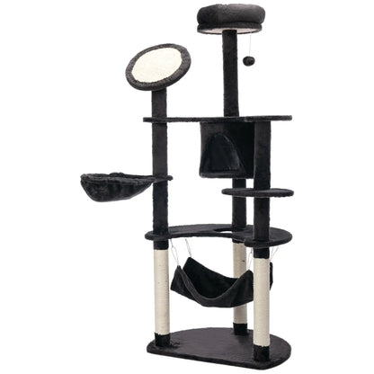 60" Multi-Level Plush Cat Tree, Scratching Posts, 2 Hammocks, Dark Grey Cat Trees Dark Grey at Gallery Canada