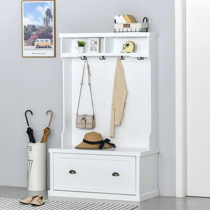 Modern Hall Tree, Coat Rack With Shoe Storage Bench, 3-in-1 Wardrobe, White Clothing Storage at Gallery Canada