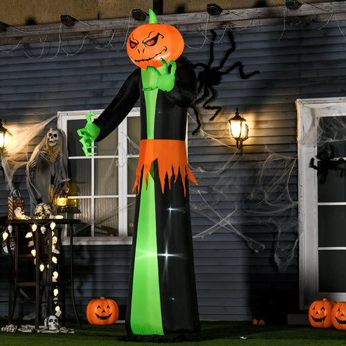 9ft Inflatable Halloween Pumpkin Head Ghost, LED Outdoor Decor