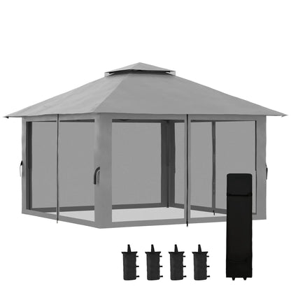 13' x 13' Pop Up Canopy, 2-Tier Roof Tent with Net, Carry Bag, Grey Pop Up Canopies Dark Grey at Gallery Canada