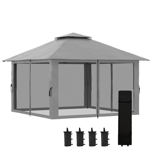 13' x 13' Pop Up Canopy, 2-Tier Roof Tent with Net, Carry Bag, Grey Pop Up Canopies Dark Grey at Gallery Canada