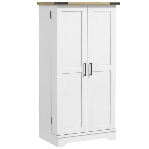Farmhouse Kitchen Pantry Cabinet, Adjustable Shelves, Cream White