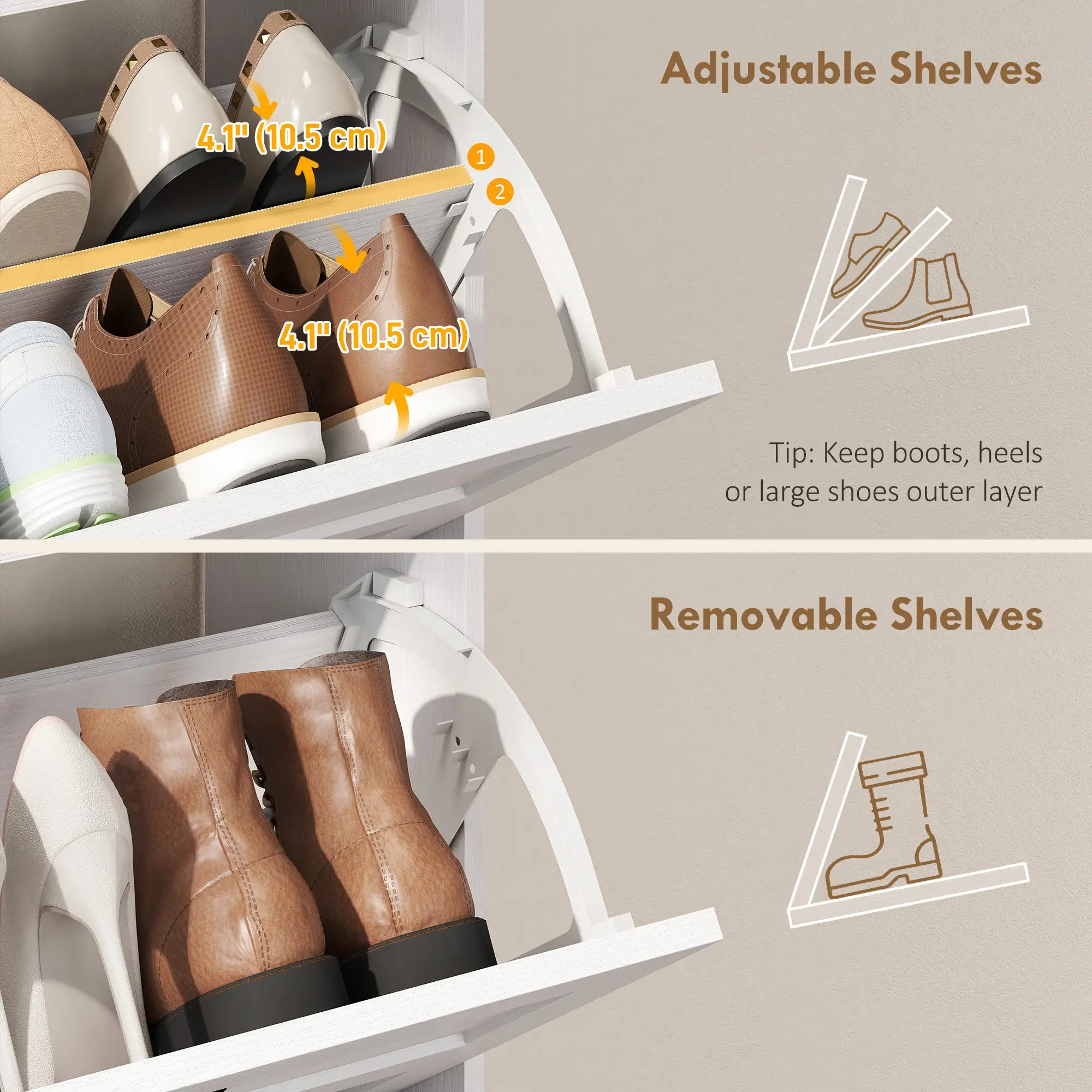 Shoe Cabinet, 2 Flip Drawers, Narrow Storage, White Shoe Storage Cabinets & Racks at Gallery Canada