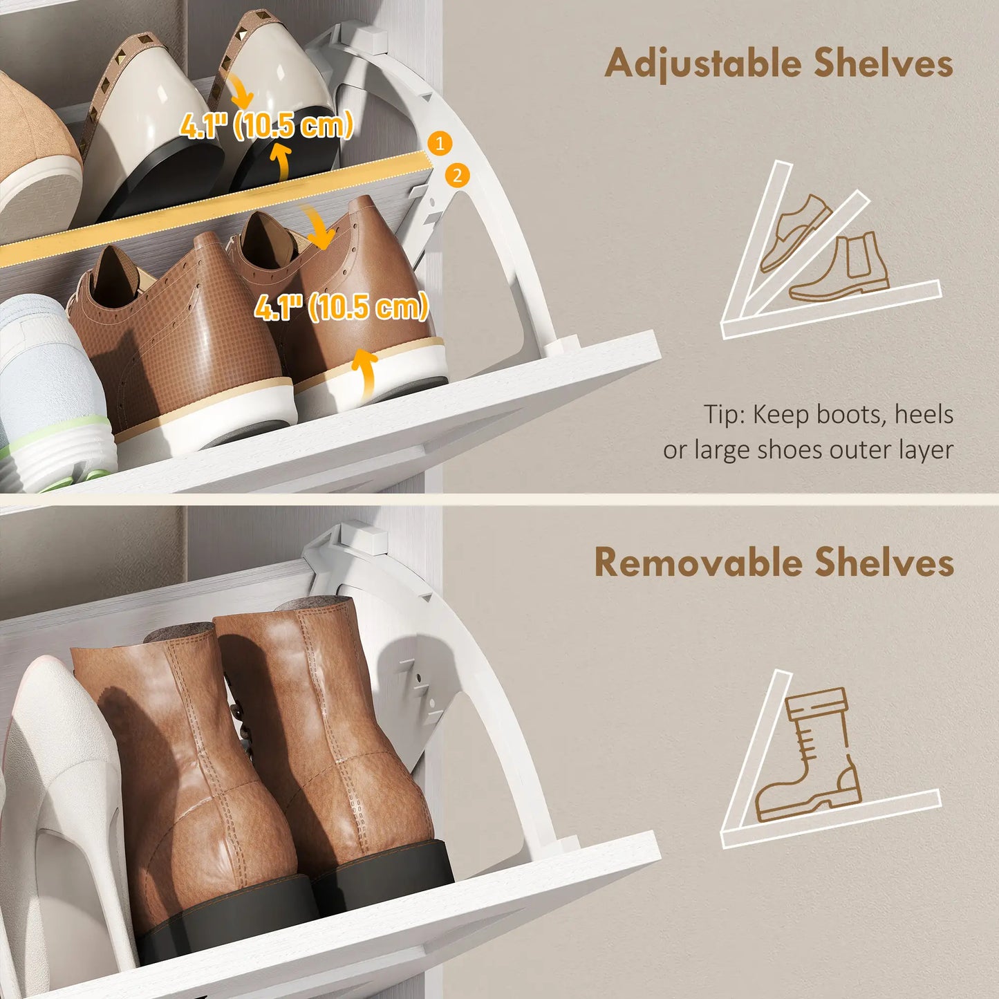 Shoe Cabinet, 2 Flip Drawers, Narrow Storage, White Shoe Storage Cabinets & Racks at Gallery Canada
