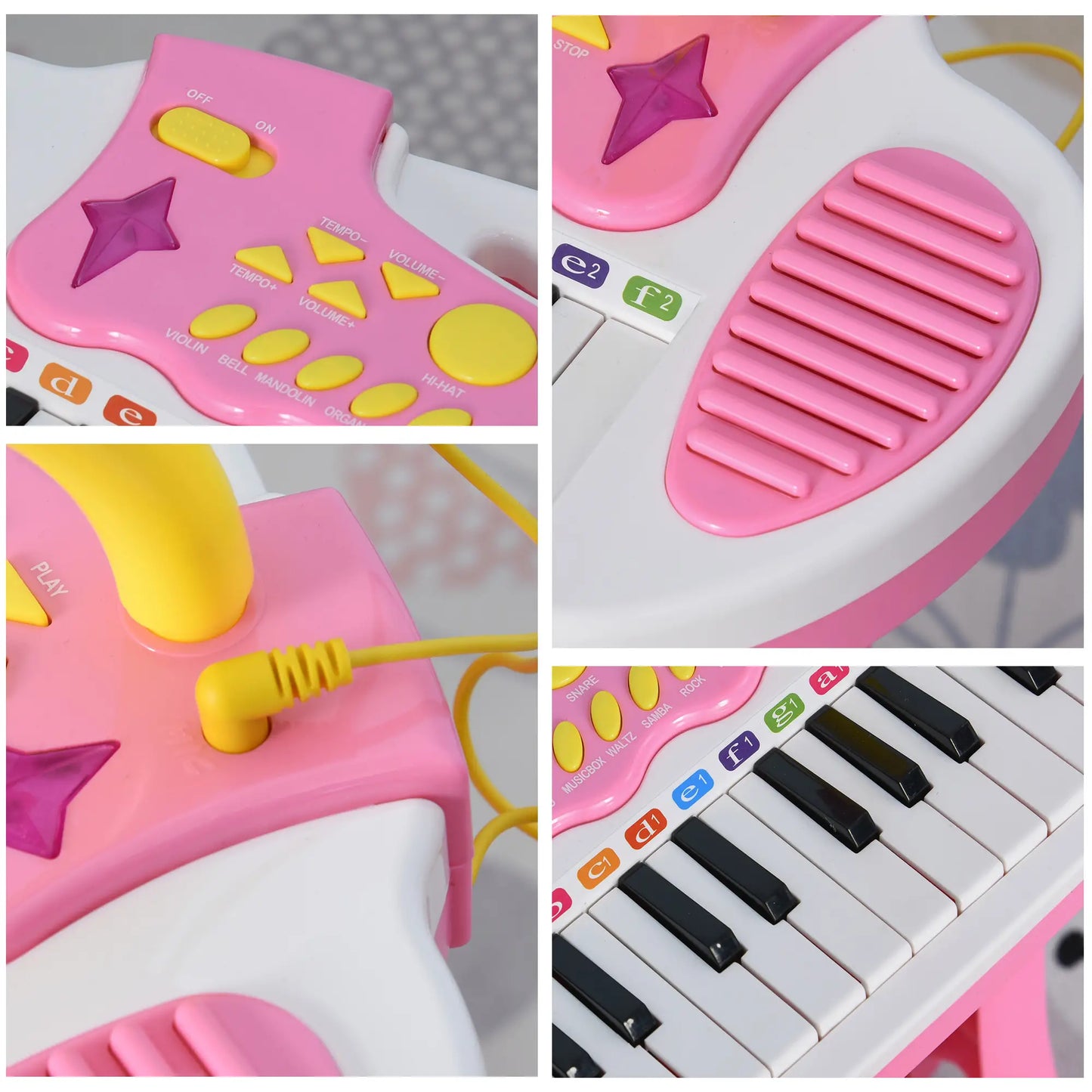 Kids Toy Piano Keyboard, Sitting Stool, Microphone, Flashlight, Pink Electronic Musical Pianos at Gallery Canada