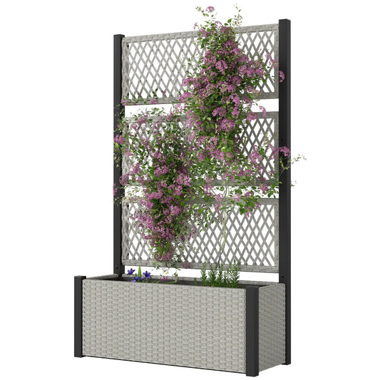Wicker Outdoor Planter With Trellis, 58" Standing Garden Bed, Mixed Grey Raised Garden Beds Mixed Grey, Black at Gallery Canada