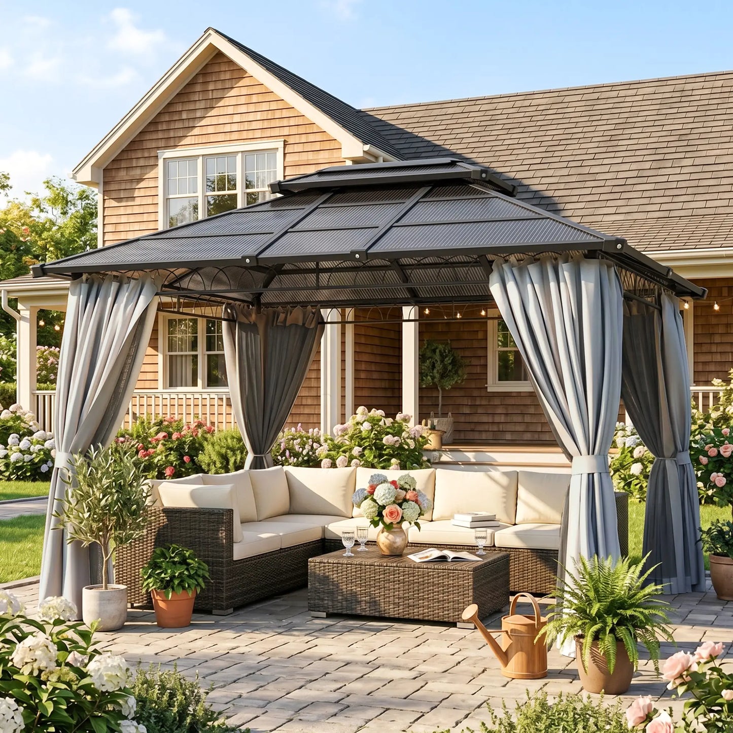 10' X 12' Outdoor Hardtop Gazebo, Double PC Roof, Steel Frame, Grey Gazebos at Gallery Canada