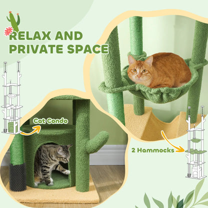 89"-100" Cat Tree Tower for Large Cats, Scratching Posts, Grooming Brush, Green Floor to Ceiling Cat Trees at Gallery Canada