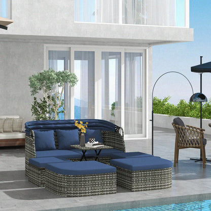 6-Piece Patio Set, PE Rattan Outdoor Daybed, Canopy, Lift Up Table Patio Furniture Sets at Gallery Canada