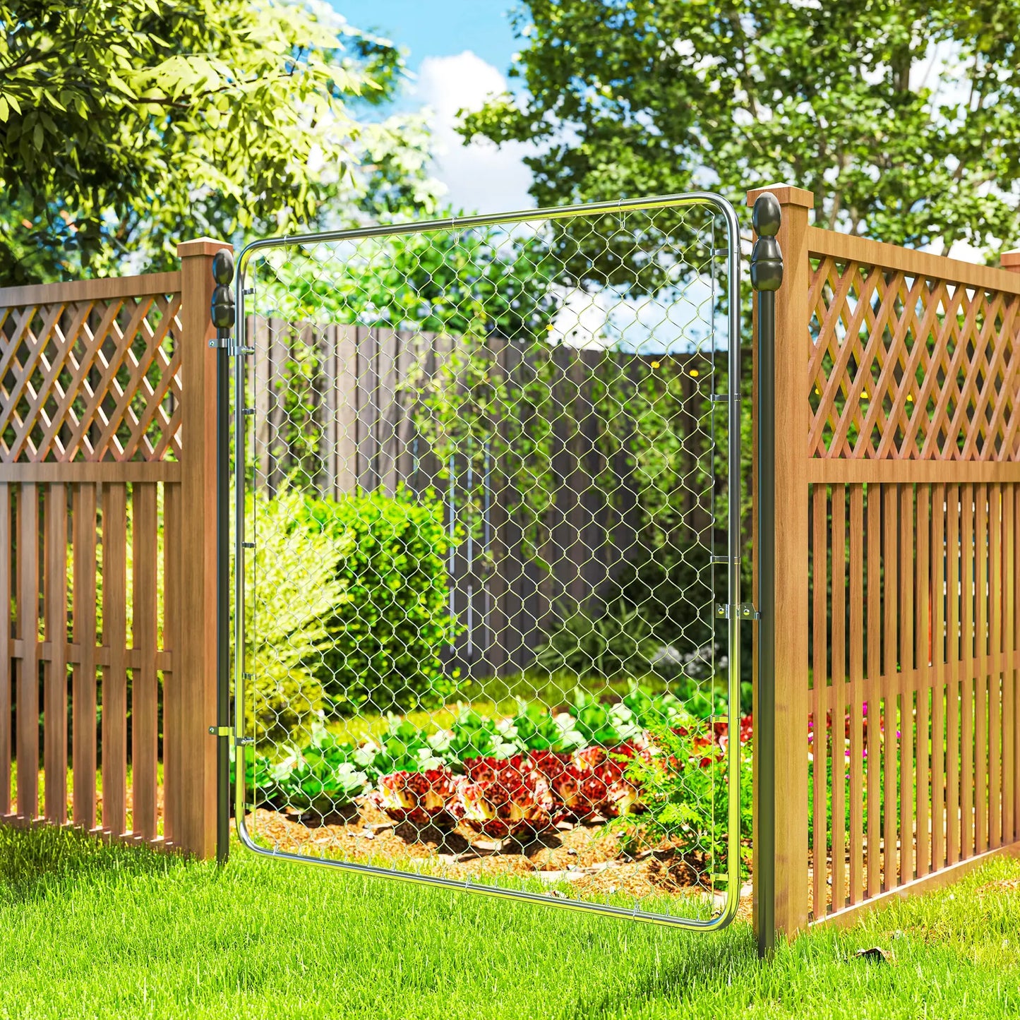Chain Link Fence Gate, Galvanized Steel Garden Door, 70.9 x 70.9 in., Silver Garden Decor at Gallery Canada