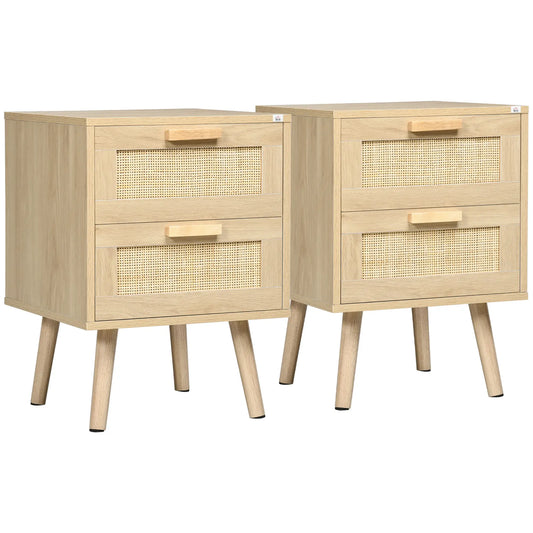 Boho Nightstand Set of 2, Side Table with 2 Drawers, Living Room, Bedroom Bedside Tables Natural at Gallery Canada