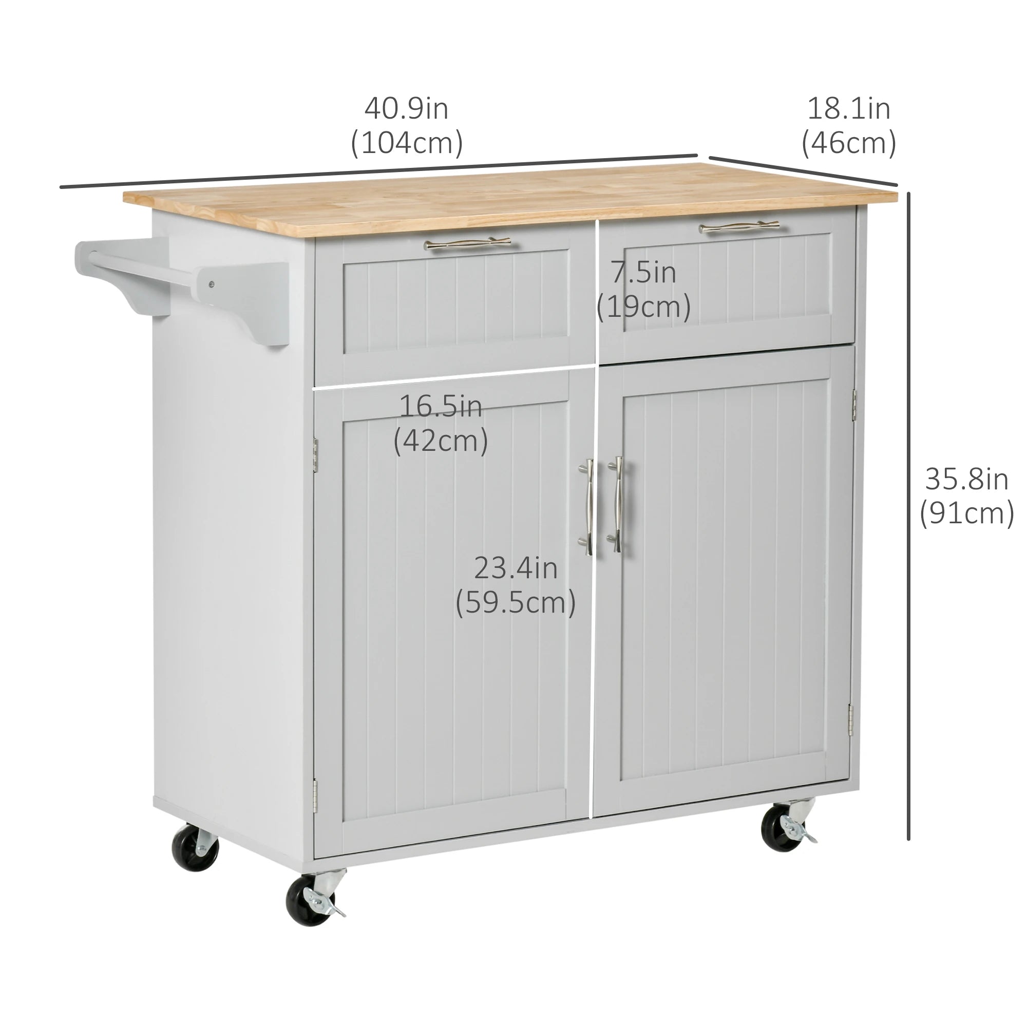 Rolling Kitchen Island, Cart with 2 Drawers, 2 Door Cabinets, 2-Doors, Grey Kitchen Islands & Kitchen Carts at Gallery Canada