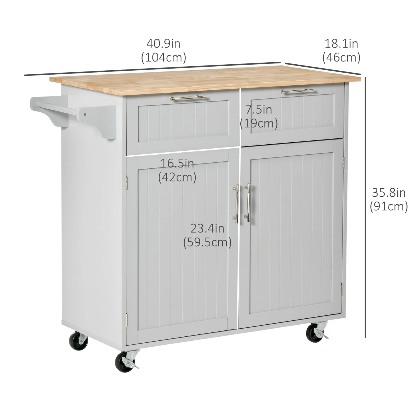 Rolling Kitchen Island, Cart with 2 Drawers, 2 Door Cabinets, 2-Doors, Grey Kitchen Islands & Kitchen Carts at Gallery Canada