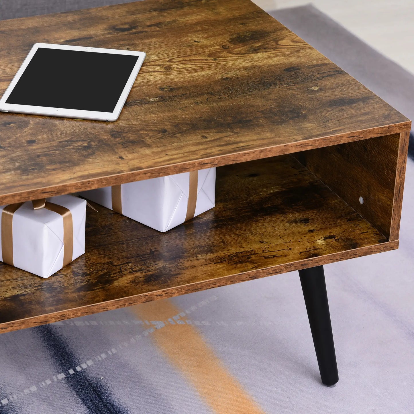 Retro Coffee Table with Storage, Vintage Wooden Side Table, Rustic Brown, Brown Coffee Tables at Gallery Canada