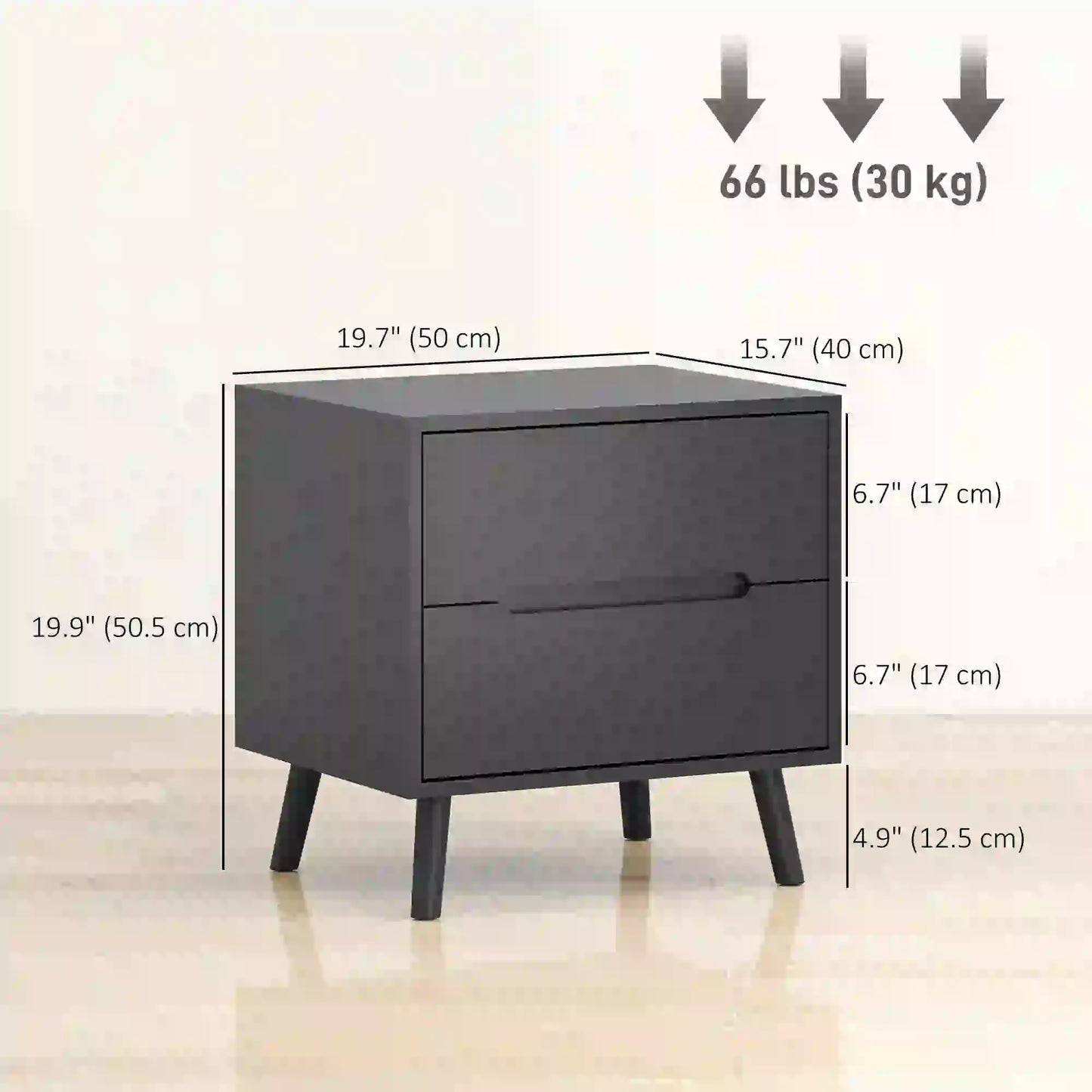 Modern Nightstands Set Of 2, 2 Drawers, Solid Wood Legs, Black Bedside Tables at Gallery Canada