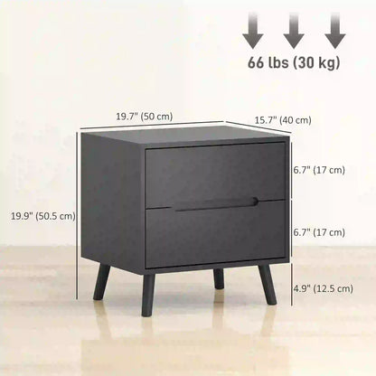 Modern Nightstands Set Of 2, 2 Drawers, Solid Wood Legs, Black Bedside Tables at Gallery Canada