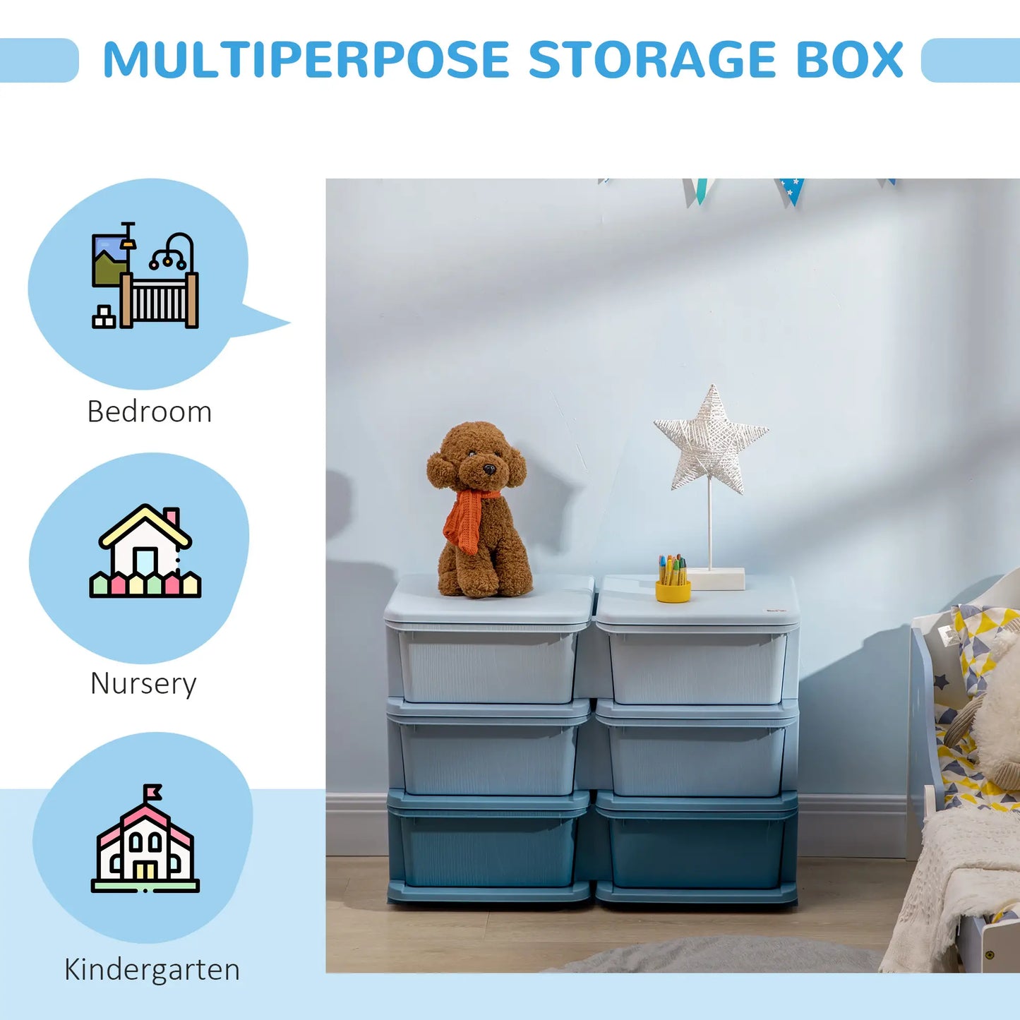 3 Tier Kids Toy Organizer, 6 Plastic Drawers, Blue Baby & Kids Storage at Gallery Canada