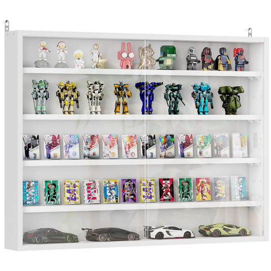 5-Tier Glass Display Cabinet, 2 Doors, 4 Adjustable Shelves, White Display Bookshelves White at Gallery Canada
