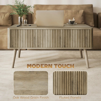 Lift Top Coffee Table with Storage, Hidden Compartments, Pine Wood Legs, Oak Coffee Tables at Gallery Canada