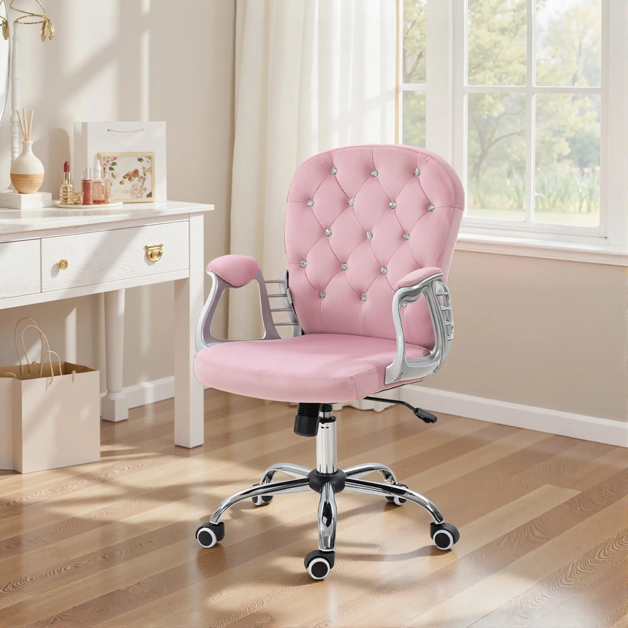 Adjustable Height Office Chair, Tufted Back Computer Desk Chair, Pink Task Chairs at Gallery Canada