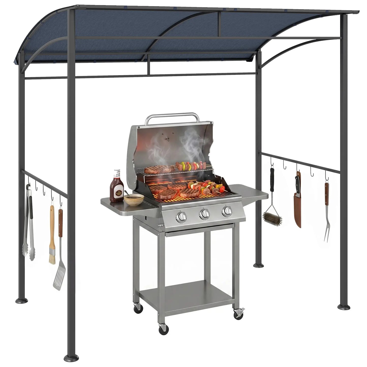 7' x 5' BBQ Grill Gazebo Tent, Steel Frame, Grey BBQ Grill Gazebos Grey at Gallery Canada