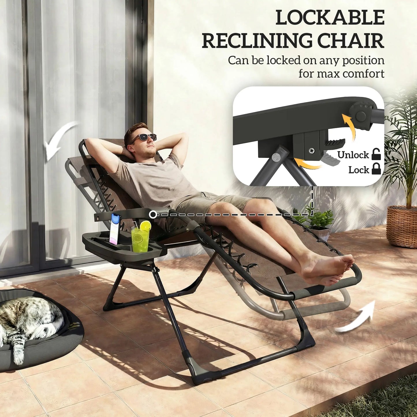 Zero Gravity Chair Set Of 2, Folding Reclining Outdoor Lounge Chair, Brown Lounger Chairs at Gallery Canada