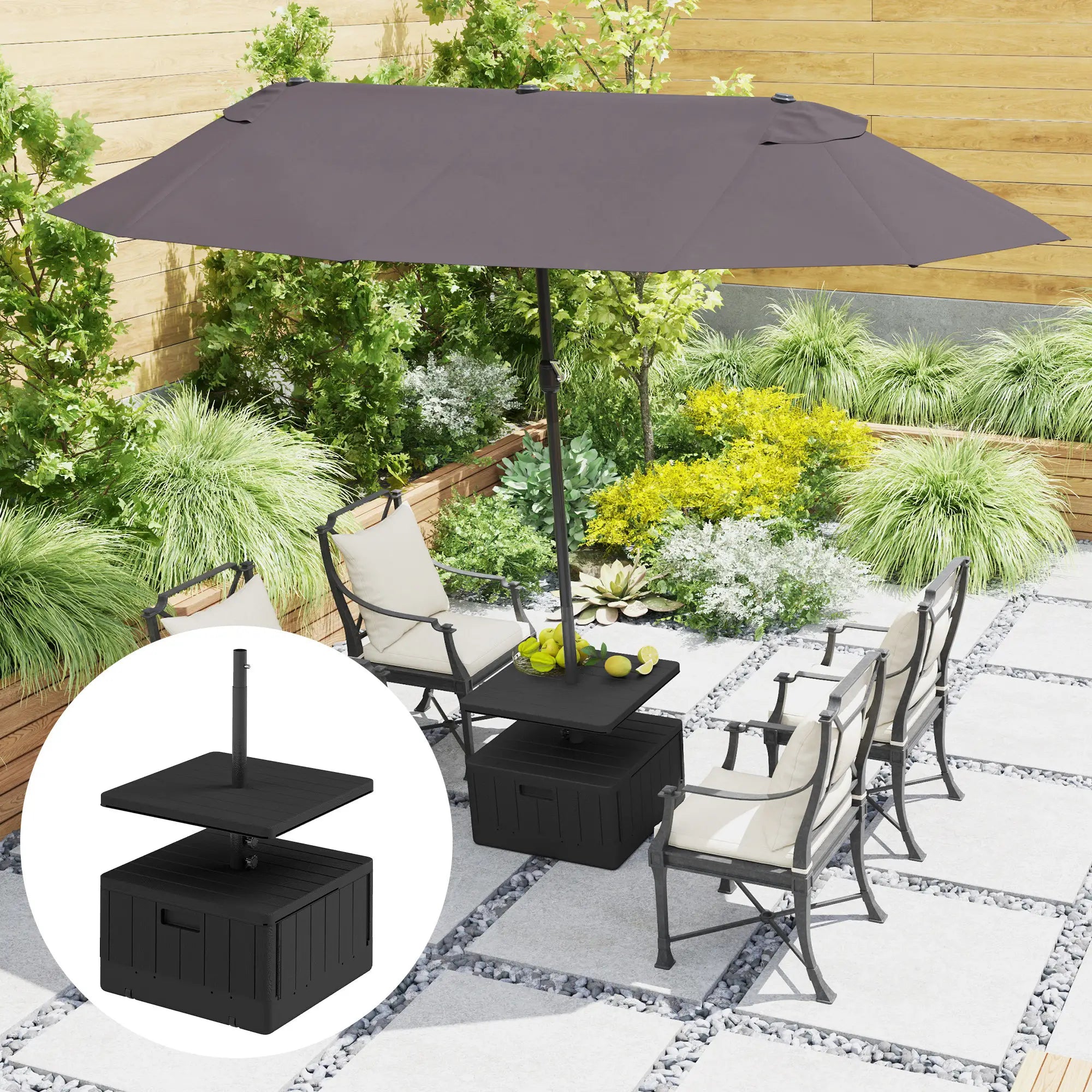 Heavy Duty Umbrella Base with Wheels, Table Tray, 176lbs, Black Umbrella Bases at Gallery Canada