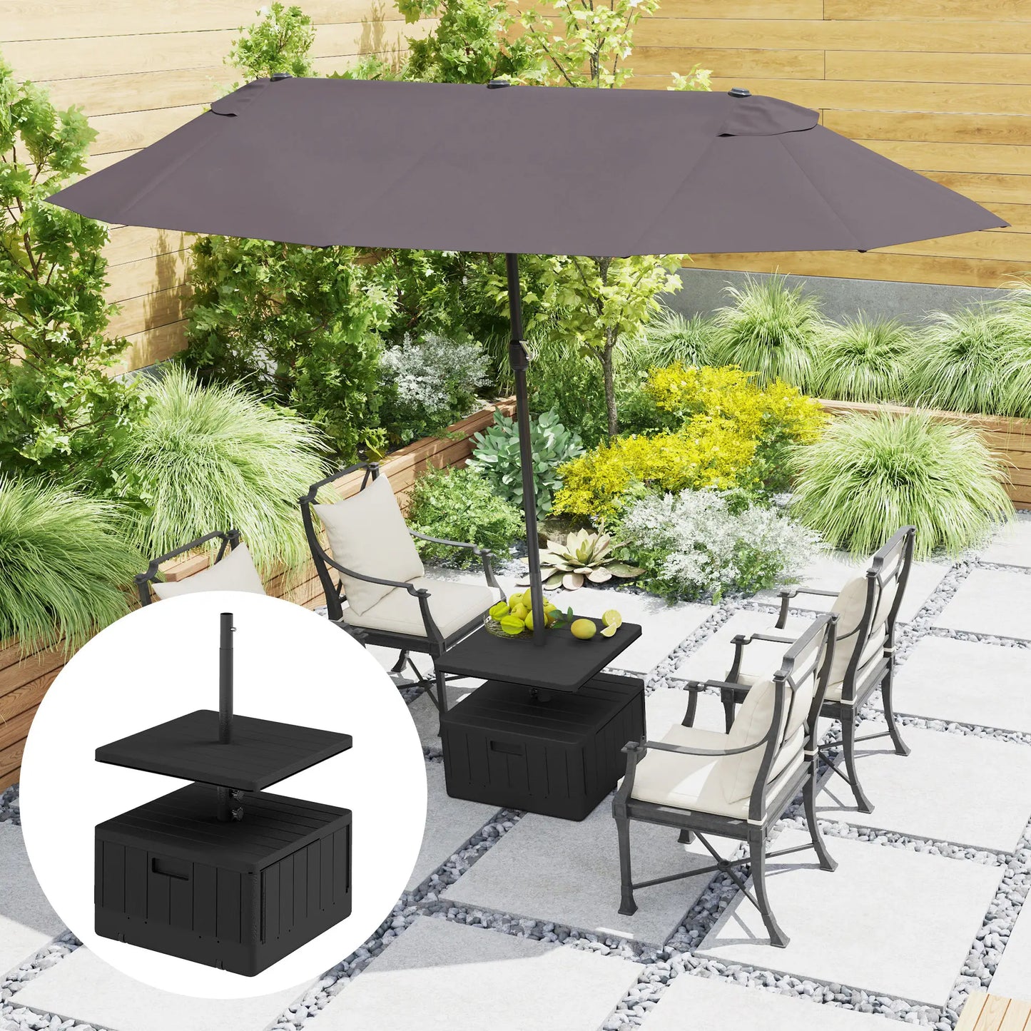Heavy Duty Umbrella Base with Wheels, Table Tray, 176lbs, Black Umbrella Bases at Gallery Canada