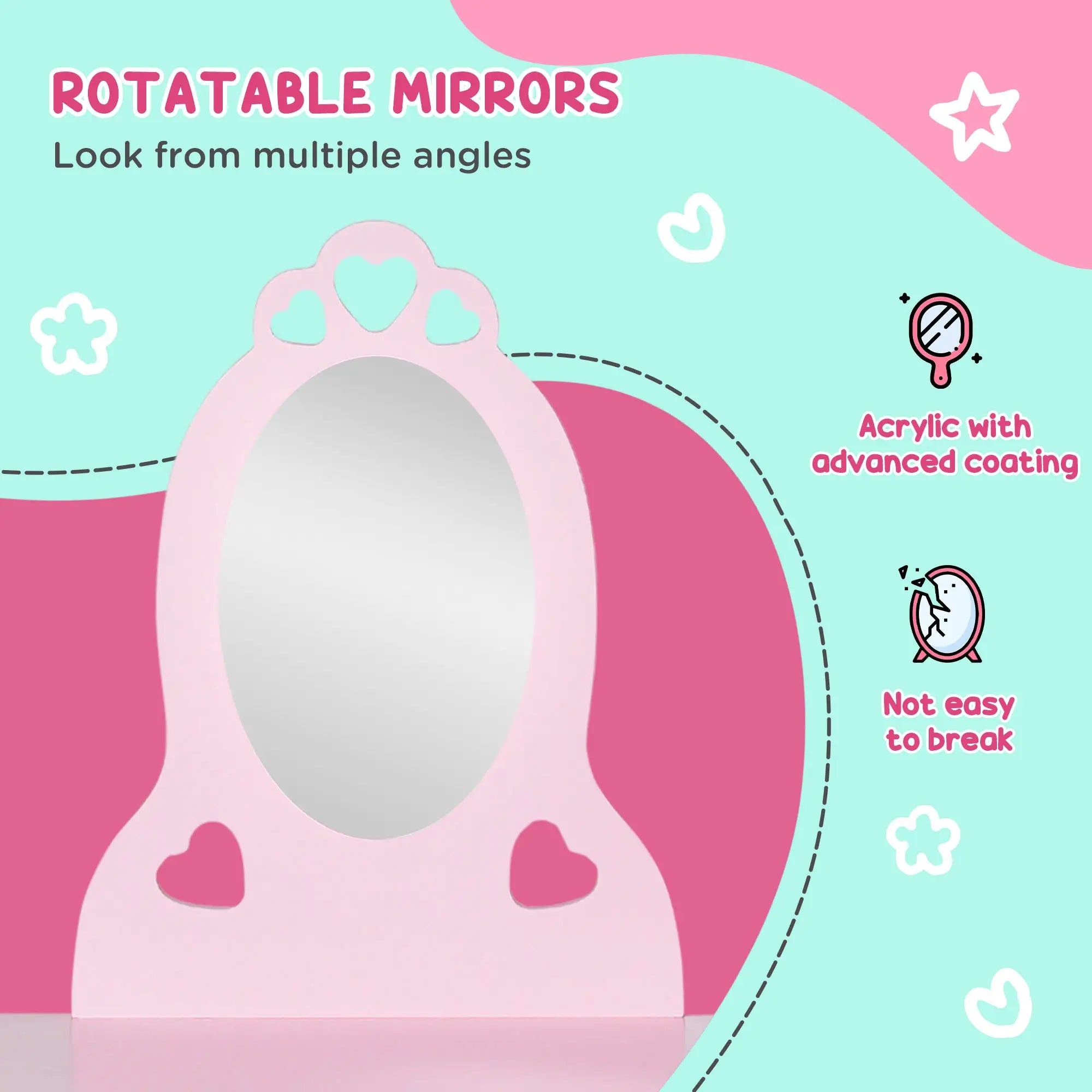 Kids Vanity Set with Mirror, Stool, Drawer, 3-6 Years, Pink Toy Vanity at Gallery Canada