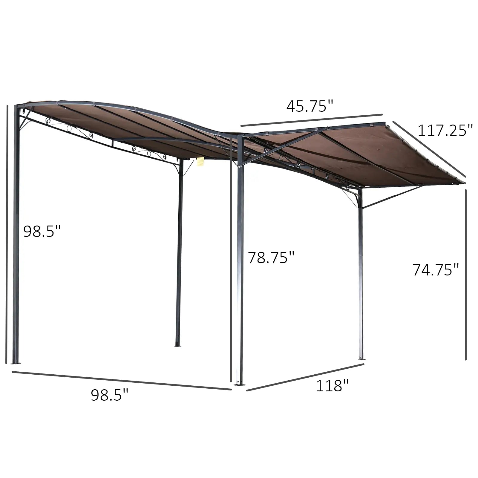 10x8ft Metal Gazebo, Extendable Side Awning, Outdoor Shelter, Brown Pergolas at Gallery Canada