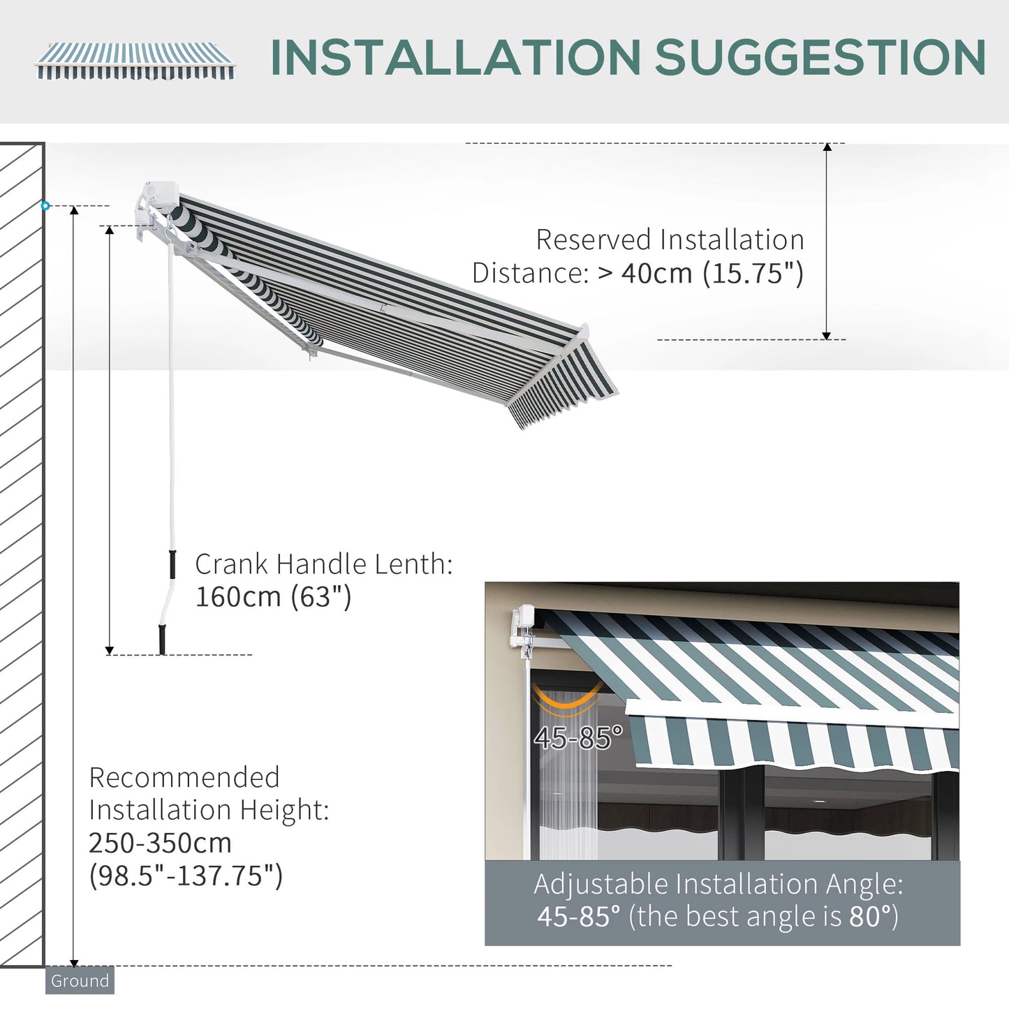 8' x 7' Retractable Awning, UV Water-Resistant Fabric, Aluminum Frame, Green White, Green, White Deck Awnings at Gallery Canada
