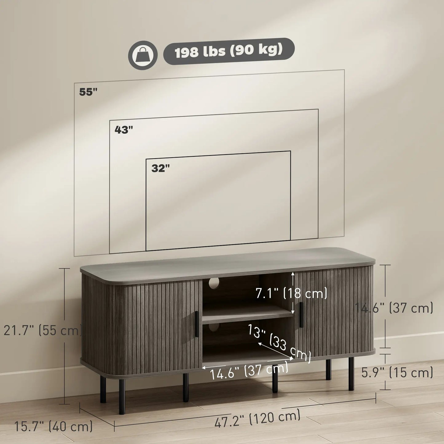 TV Stand For 55 Inches, Storage Shelves And Cabinets, Grey TV Stands at Gallery Canada