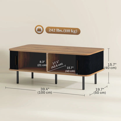 Nordic Side Table with Fluted Tambour Sliding Doors and Steel Legs, Coffee Table with Storage for Living Room, Black Coffee Tables at Gallery Canada