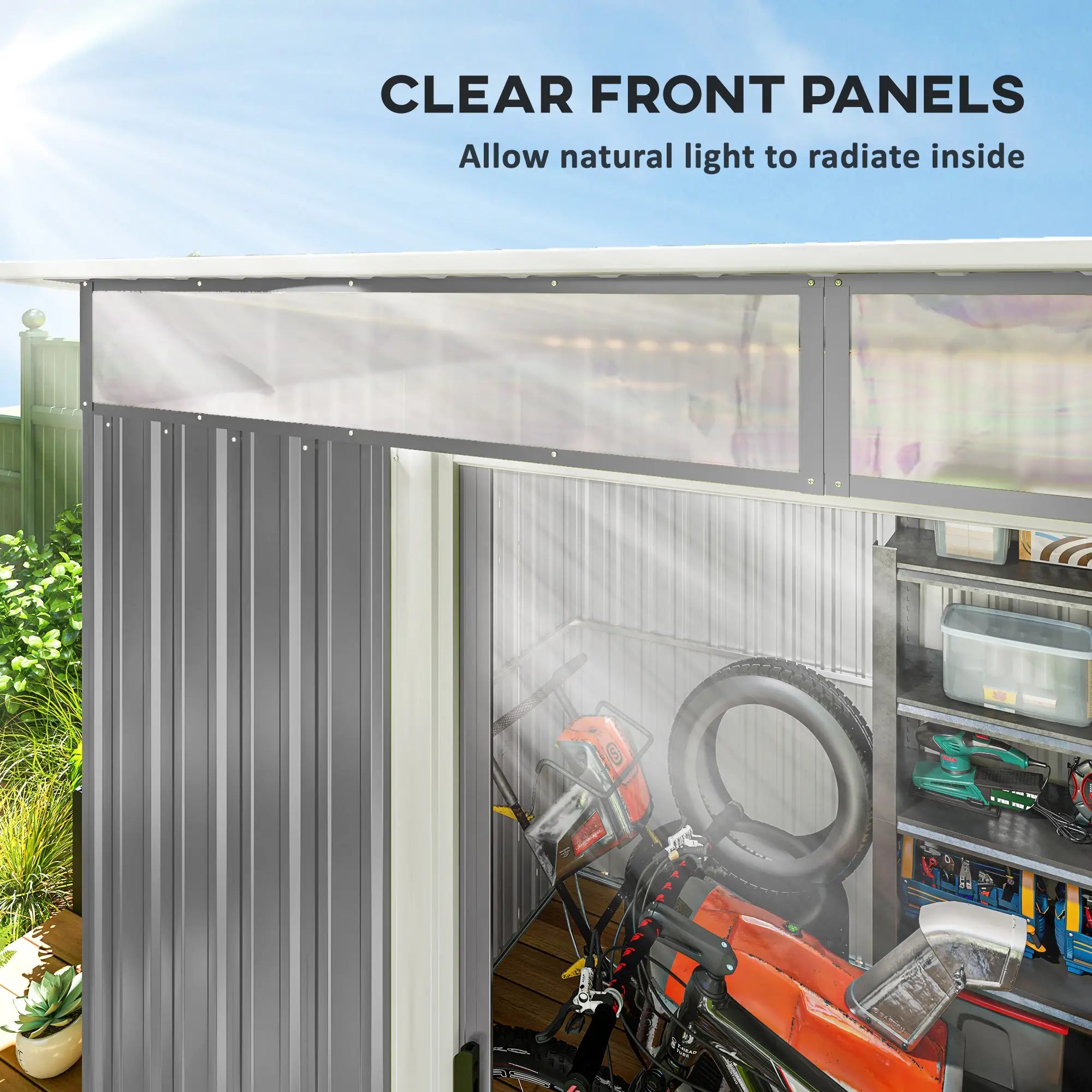 8.5' x 6' Metal Garden Shed, Utility Tool Storage, Grey Sheds at Gallery Canada