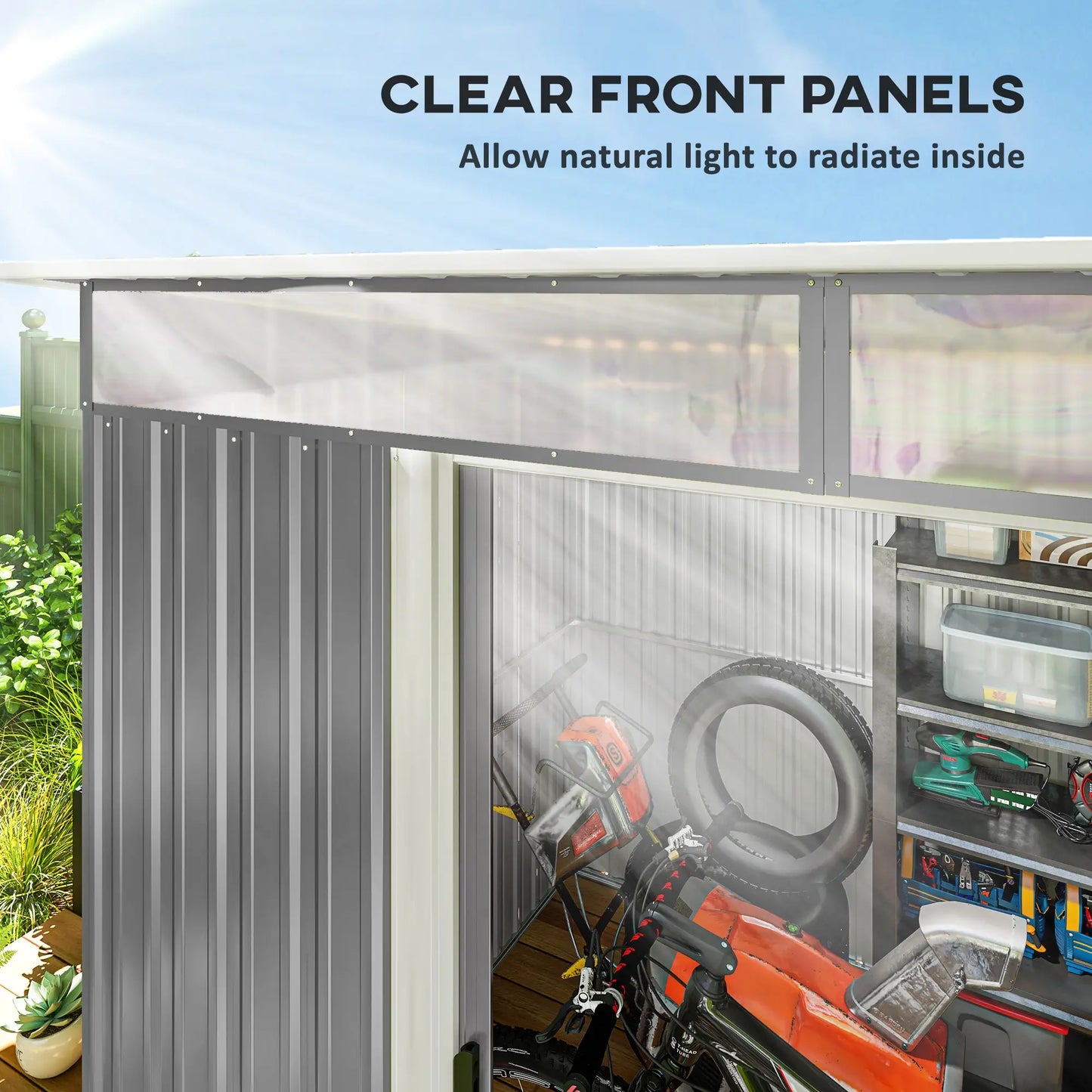 8.5' x 6' Metal Garden Shed, Utility Tool Storage, Grey Sheds at Gallery Canada