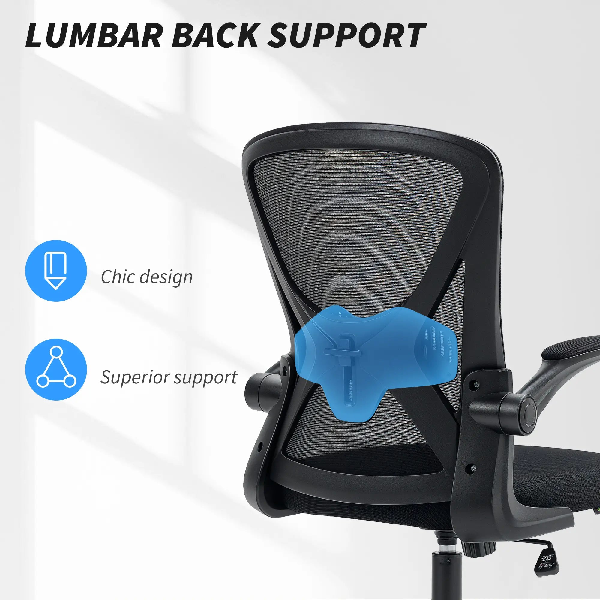 Mesh Office Chair, Swivel Desk Chair, Lumbar Support, Adjustable Height, Flip-Up Arm, Black Office Chairs at Gallery Canada