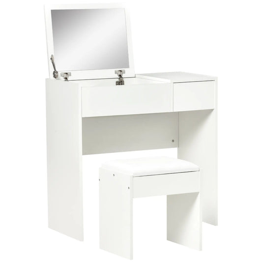 Modern Vanity Set, Flip Top Mirror, Cushioned Stool, Storage Drawer, White Dressing & Vanity Tables White at Gallery Canada